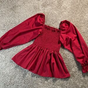 Burgundy Puff Sleeve Smocked Square neckline Peplum Top Milkmaid Coquette  sz M